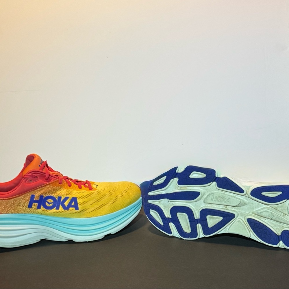 Hoka Vibrant Yellow and Aqua Running Shoes